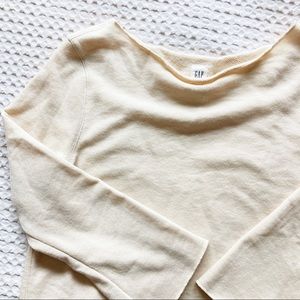 Gap cream cotton boat neck long sleeve top blouse lace trim s xs
